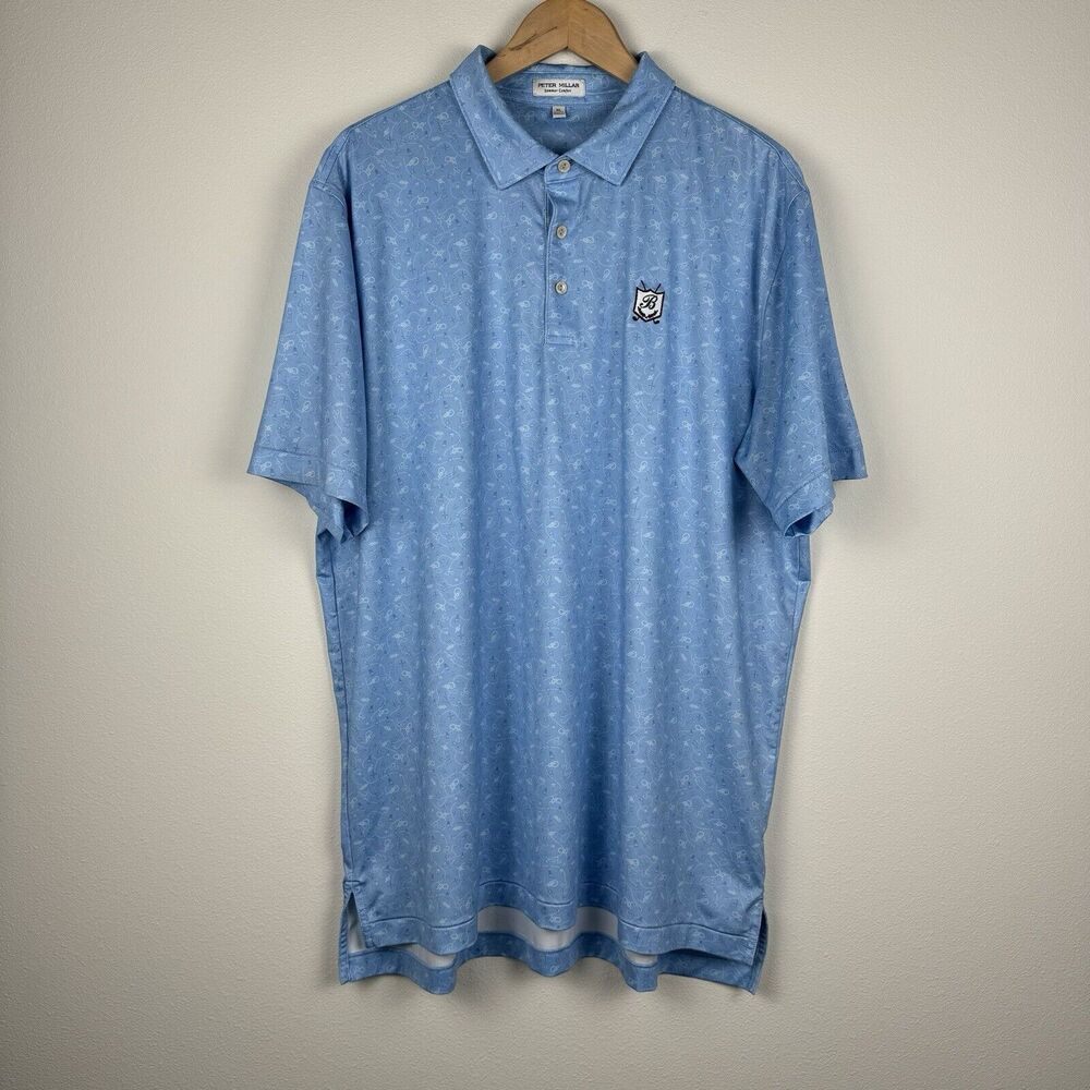 Peter Millar Summer Comfort Polo Shirt Men’s XL Blue Geometric Print Performance